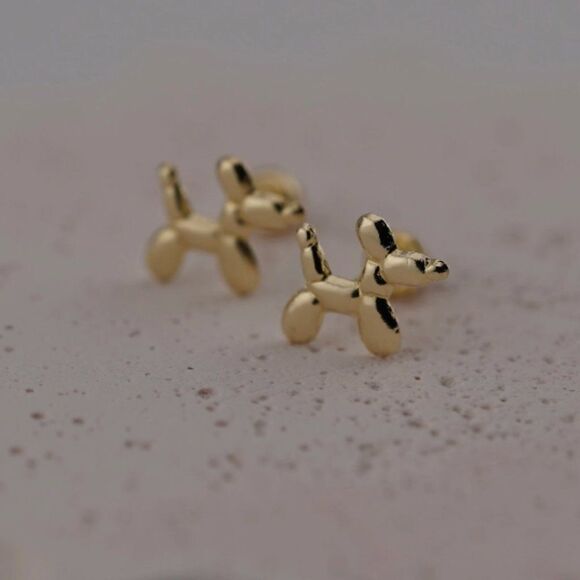 14k Real Gold Stud Earrings | Balloon Dog Stud Earrings | Birthday Gift | - Picture 7 of 9